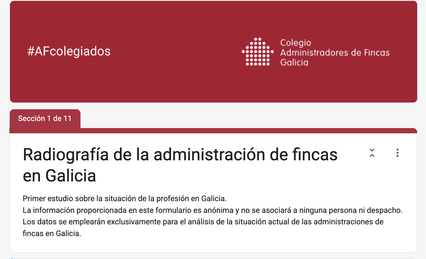 Formulario Radiografía de la adminsitración de fincas en Galicia